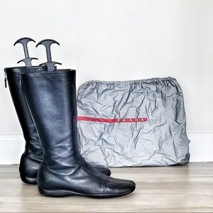 PRADA black leather flat boots SUPER COMFORTABLE!!